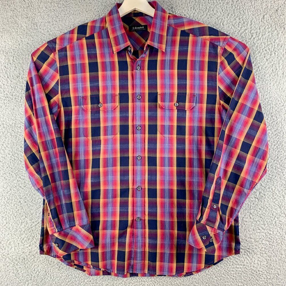 J Campbell Shirt Mens Extra Large‎ RedBlack Plaid Outdoor Business Casual Camp